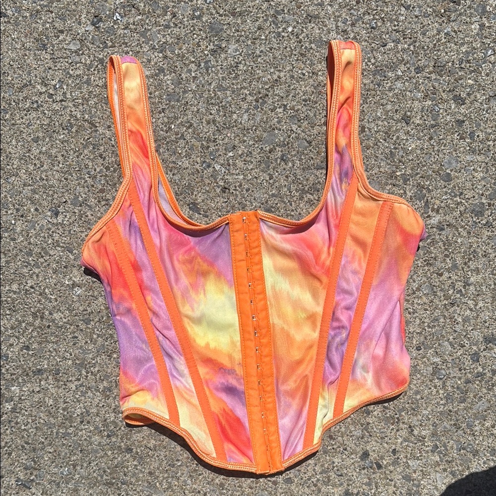 Vibrant Orange and Pink Corset Top